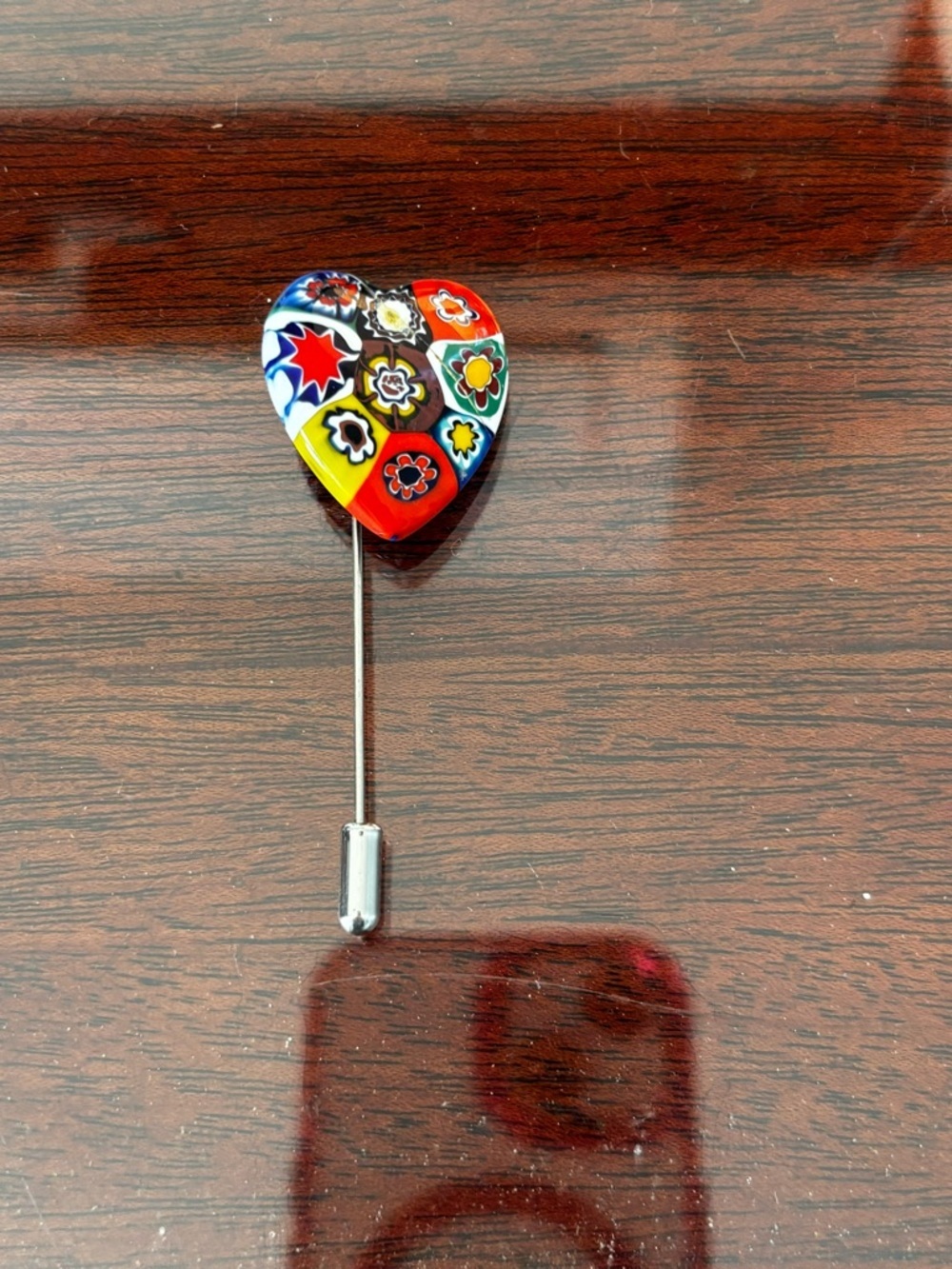 Vintage Millefiori Colorful Heart Stick Pin - Picture 2 of 2